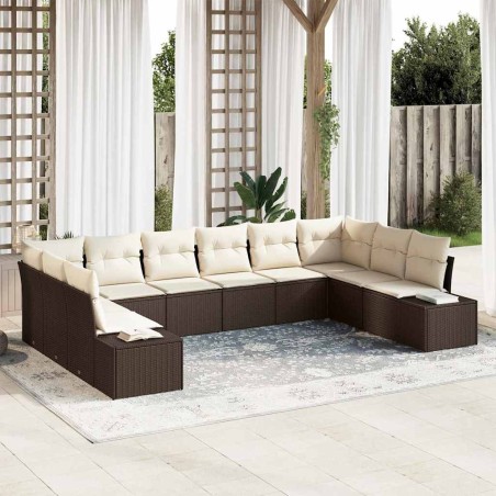 vidaXL Set divani da giardino con 10 pezzi e cuscini marroni in rattan