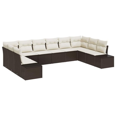 vidaXL Set divani da giardino con 10 pezzi e cuscini marroni in rattan