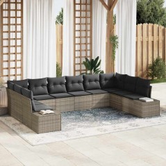 vidaXL Set di divani da giardino con cuscini grigi in polyrattan da 10 pezzi