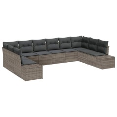 vidaXL Set di divani da giardino con cuscini grigi in polyrattan da 10 pezzi