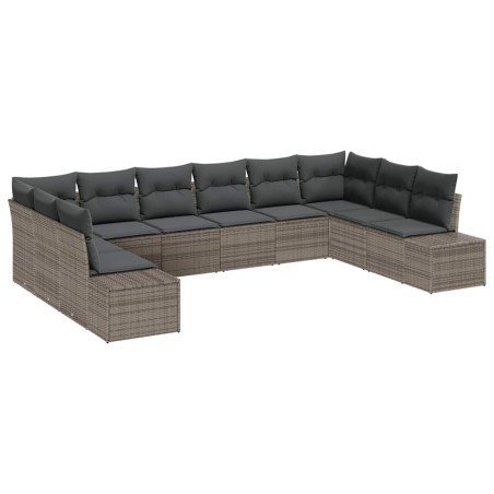 vidaXL Set di divani da giardino con cuscini grigi in polyrattan da 10 pezzi