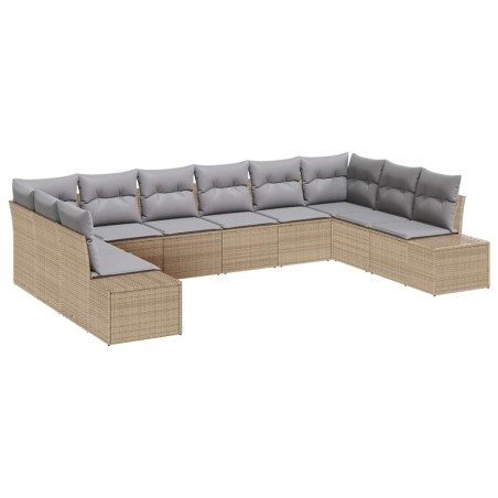 vidaXL Set Divano da Giardino da 10 Pezzi con Cuscini Beige Polyrattan