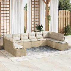 vidaXL Set da giardino di 10 pezzi con cuscini beige in polyrattan