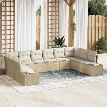 vidaXL Set da giardino di 10 pezzi con cuscini beige in polyrattan