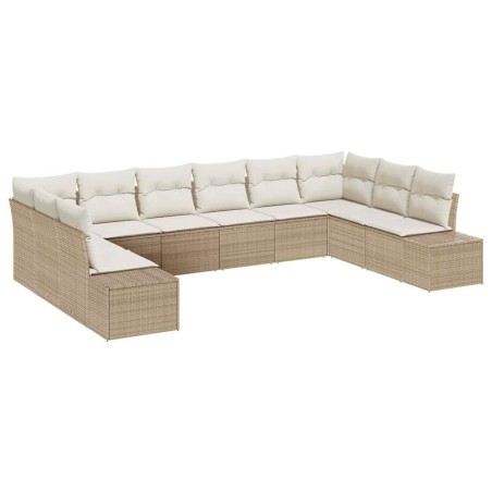 vidaXL Set da giardino di 10 pezzi con cuscini beige in polyrattan