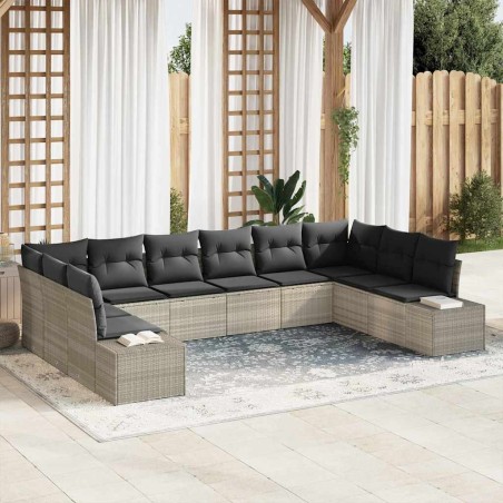 vidaXL Set da Giardino di 10 pezzi con cuscini Grigio Chiaro Rattan Sintetico