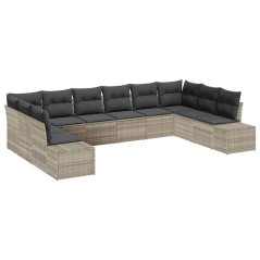 vidaXL Set da Giardino di 10 pezzi con cuscini Grigio Chiaro Rattan Sintetico