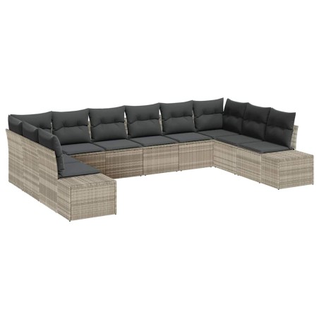 vidaXL Set da Giardino di 10 pezzi con cuscini Grigio Chiaro Rattan Sintetico