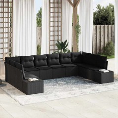 vidaXL Set di divani da giardino di con 10 pezzi e cuscini in rattan nero