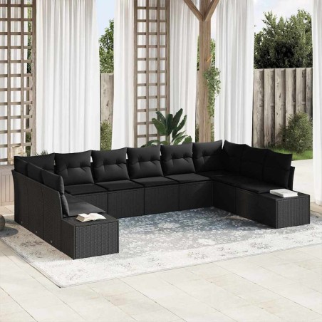 vidaXL Set di divani da giardino di con 10 pezzi e cuscini in rattan nero