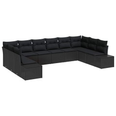vidaXL Set di divani da giardino di con 10 pezzi e cuscini in rattan nero