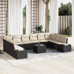 vidaXL Set da giardino di 10 pezzi con cuscini in polyrattan marrone
