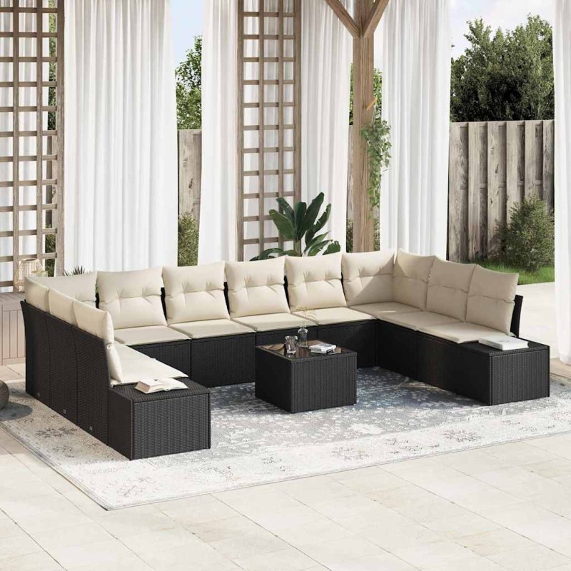 vidaXL Set da giardino di 10 pezzi con cuscini in polyrattan marrone