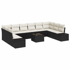 vidaXL Set da giardino di 10 pezzi con cuscini in polyrattan marrone