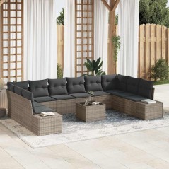 vidaXL Set Divano da Giardino da 10 pezzi con Cuscini Nero in Polyrattan