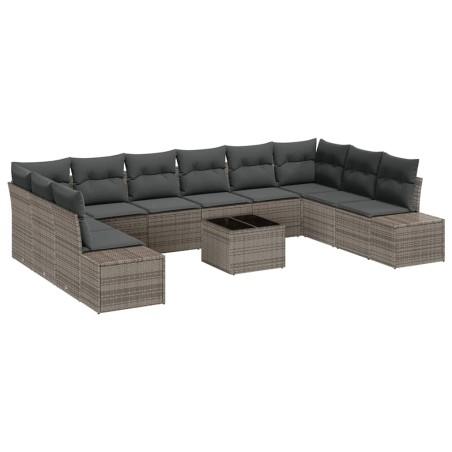 vidaXL Set Divano da Giardino da 10 pezzi con Cuscini Nero in Polyrattan