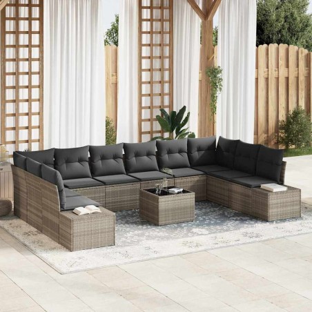 vidaXL Set Divano da Giardino 11 Pezzi con Cuscini Grigio Rattan