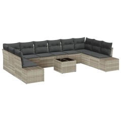 vidaXL Set Divano da Giardino 11 Pezzi con Cuscini Grigio Rattan