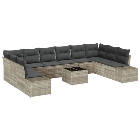 vidaXL Set Divano da Giardino 11 Pezzi con Cuscini Grigio Rattan