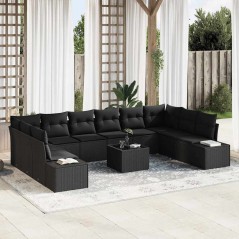 vidaXL Set di divani da giardino da 11 pezzi con cuscini Beige Polyrattan