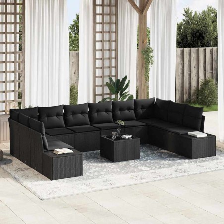 vidaXL Set di divani da giardino da 11 pezzi con cuscini Beige Polyrattan