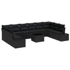 vidaXL Set di divani da giardino da 11 pezzi con cuscini Beige Polyrattan