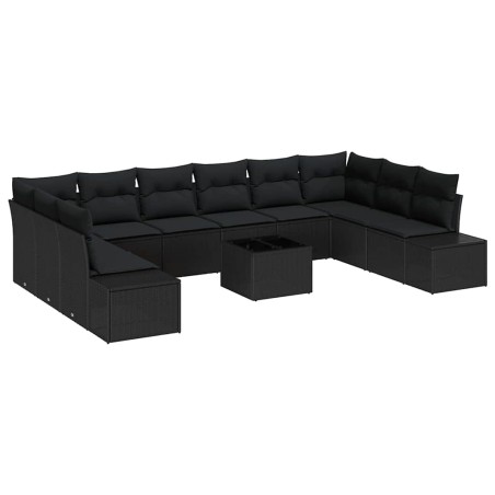 vidaXL Set di divani da giardino da 11 pezzi con cuscini Beige Polyrattan