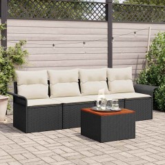 vidaXL Set Giardino 5 Pezzi con Cuscini Neri in Rattan Sintetico e Acacia