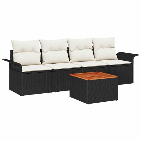 vidaXL Set Giardino 5 Pezzi con Cuscini Neri in Rattan Sintetico e Acacia