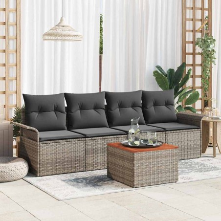 vidaXL Set di divani da giardino 5 pezzi con cuscini grigi in polirattan e legno di acacia.