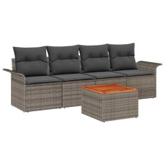 vidaXL Set di divani da giardino 5 pezzi con cuscini grigi in polirattan e legno di acacia.