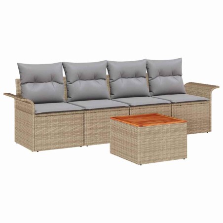vidaXL Set di divani da giardino 5 pezzi con cuscini in polirattan beige e acacia.
