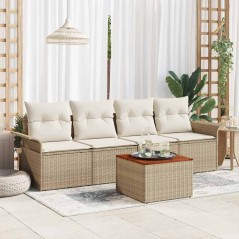 vidaXL Set di divani da giardino 5 pezzi con cuscini in rattan beige e legno di acacia.