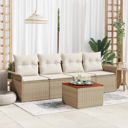 vidaXL Set di divani da giardino 5 pezzi con cuscini in rattan beige e legno di acacia.