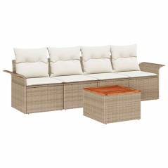 vidaXL Set di divani da giardino 5 pezzi con cuscini in rattan beige e legno di acacia.