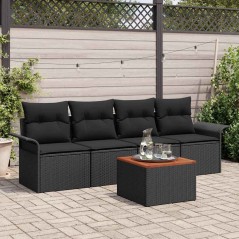 vidaXL Set di divani da giardino 5 pezzi con cuscini in polyrattan nero e legno di acacia