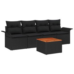 vidaXL Set di divani da giardino 5 pezzi con cuscini in polyrattan nero e legno di acacia