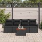 vidaXL Set di divani da giardino 5 pezzi con cuscini in polyrattan nero e legno di acacia vidaXL Set di divani da giardino 5 pezzi con cuscini in polyrattan nero e legno di acacia