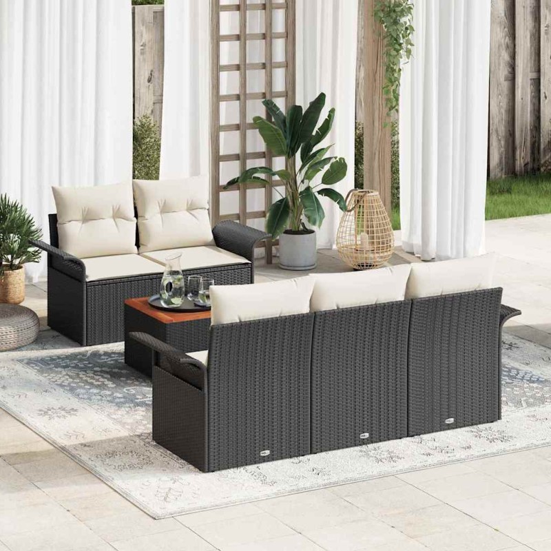 vidaXL Set divani giardino 6 pezzi con cuscini in rattan nero e legno di acacia