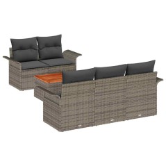 vidaXL Set da Giardino in Rattan 6 Pezzi con Cuscini Grigi in Polyrattan e Acacia