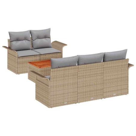 vidaXL Set di divani da giardino a 6 pezzi con cuscini beige in rattan sintetico e acacia