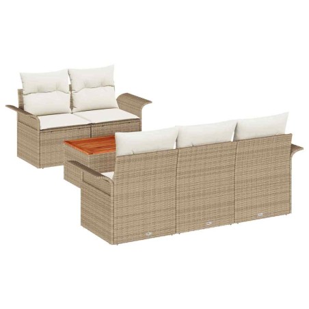 vidaXL Set divano da giardino 6 pezzi con cuscini beige in rattan sintetico e legno d'acacia