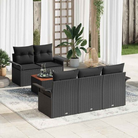 vidaXL Set Divano da Giardino 6 Pezzi con Cuscini in Rattan PVC Nero e Acacia.