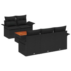 vidaXL Set Divano da Giardino 6 Pezzi con Cuscini in Rattan PVC Nero e Acacia.