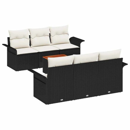 vidaXL Set di divani da giardino a 7 pezzi con cuscini neri in rattan sintetico e acacia