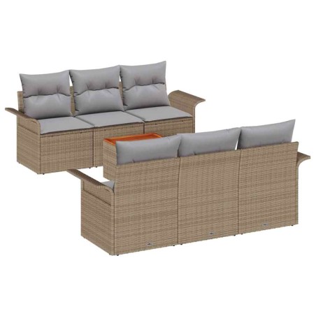 vidaXL Set divani da giardino 7 pezzi con cuscini beige in polyrattan e acacia