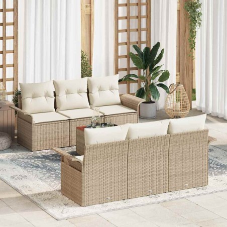 vidaXL Set divani da giardino 7 pezzi con cuscini beige in rattan sintetico e acacia