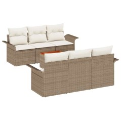 vidaXL Set divani da giardino 7 pezzi con cuscini beige in rattan sintetico e acacia