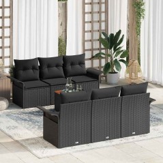 vidaXL Set Giardino 7 Pezzi con Cuscini in Rattan Sintetico Nero e Acacia