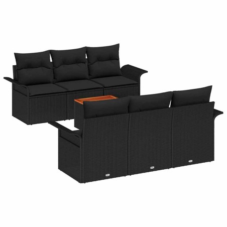 vidaXL Set Giardino 7 Pezzi con Cuscini in Rattan Sintetico Nero e Acacia